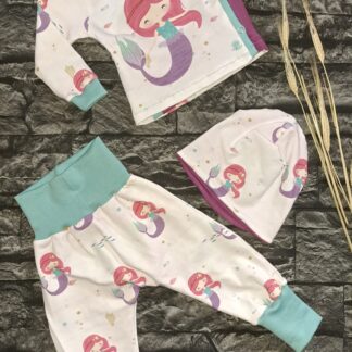3 tlg Set aus Wickeljacke, Pumphose und Mütze Meerjungfrau gr 62