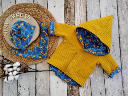 Set aus Wendejacke mit Mütze und Wendehalstuch Giraffen gr 56