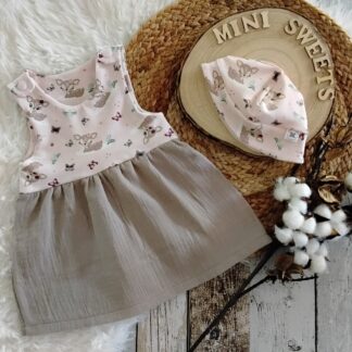 Luftiges Kleidchen gr 56 aus Jerseystoff und Musselin mit Sommermütze