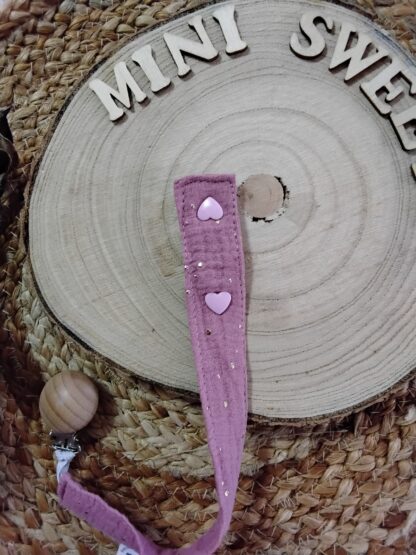 Schnullerband / Schnullerkette altrosa mit Glitzer – Bild 2
