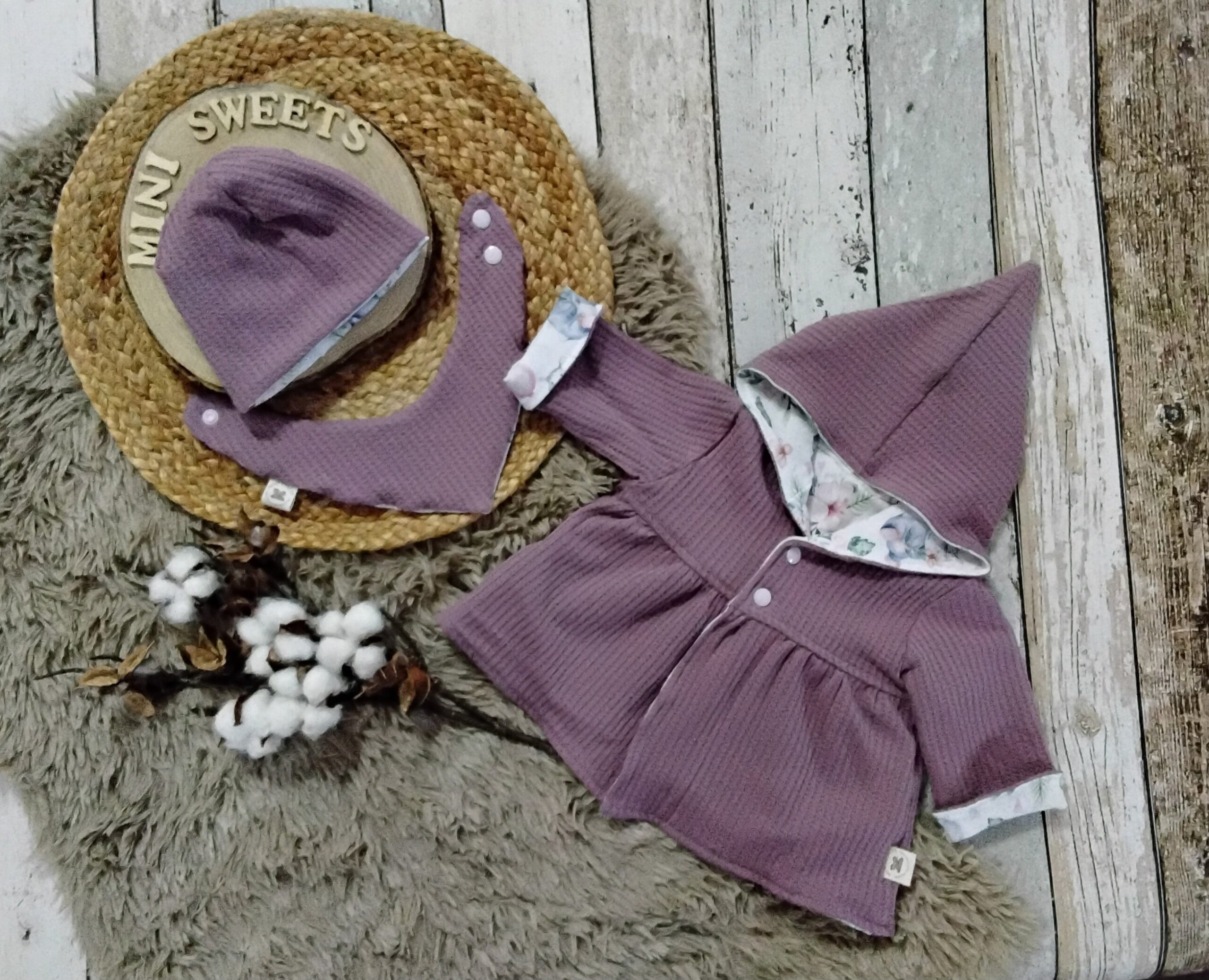 3 tlg Set Wendejacke gr 56 mit Mütze und Halstuch – Bild 5